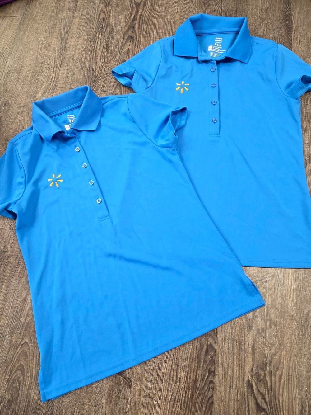 Walmart Embroidered Bright Blue Polo Short Sleeve Shirts Women's XS Set of 2